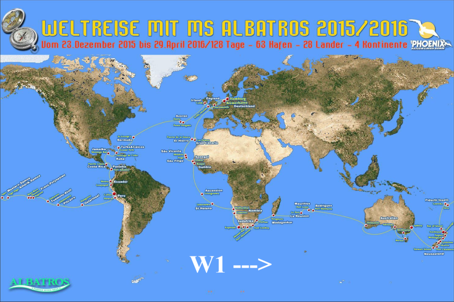 W1 - Weltreise mit MS Albatros vom 23.12.2015 bis 29.04.2016