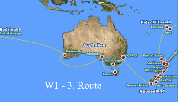 3. Route der Weltreise mit MS Albatros,Stewart Island, Port Chalmers, Akaroa, Lytellton, Wellington, Napier, Tauranga, Auckland,Winfried Lamm
