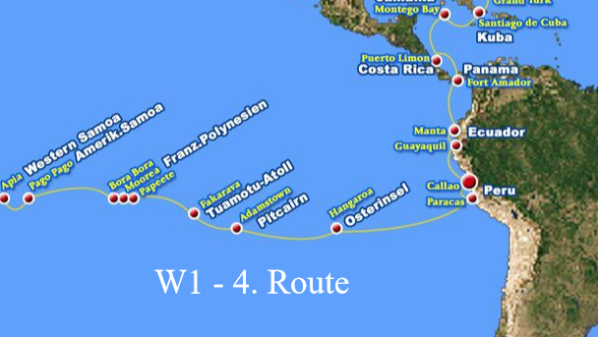 4. Route bis Peru,Apia, Pago Pago, Bora Bora, Moorea, Papeete, Fakarava, Adamstown, Hanga Roa, Paracas, Callao,Winfried Lamm